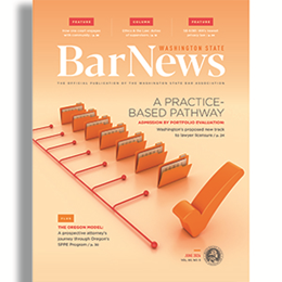 Cover of June 2026 Bar News with oranges file folders and checkmark.